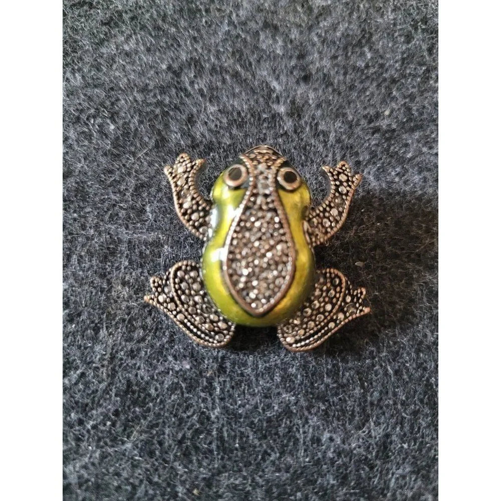 Vintage Brooch, Green Silver Tone Brooch, Toad Frog Brooch,